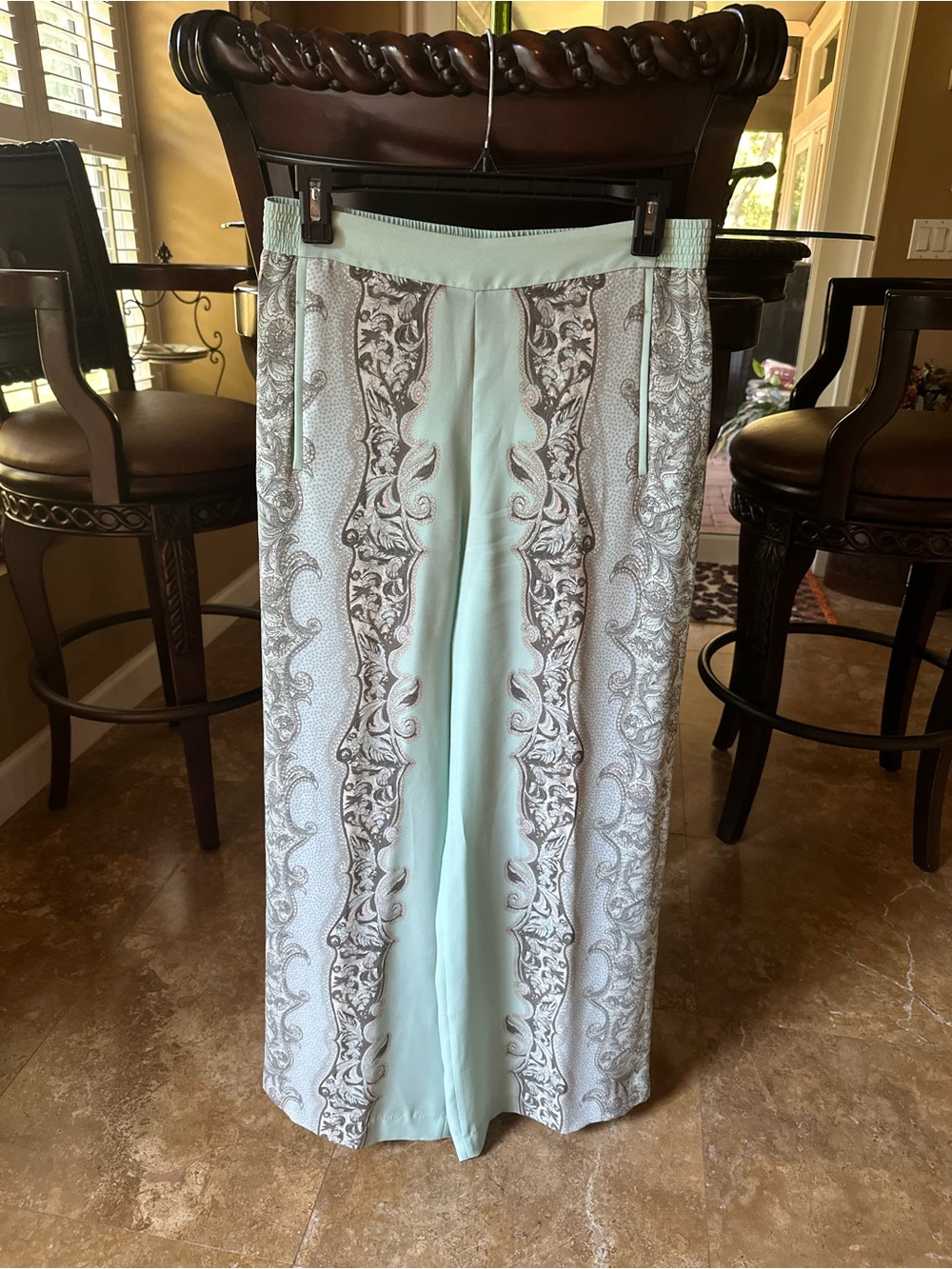 Mint Paisley Panel Wide Leg Palazzo Pants - Women's